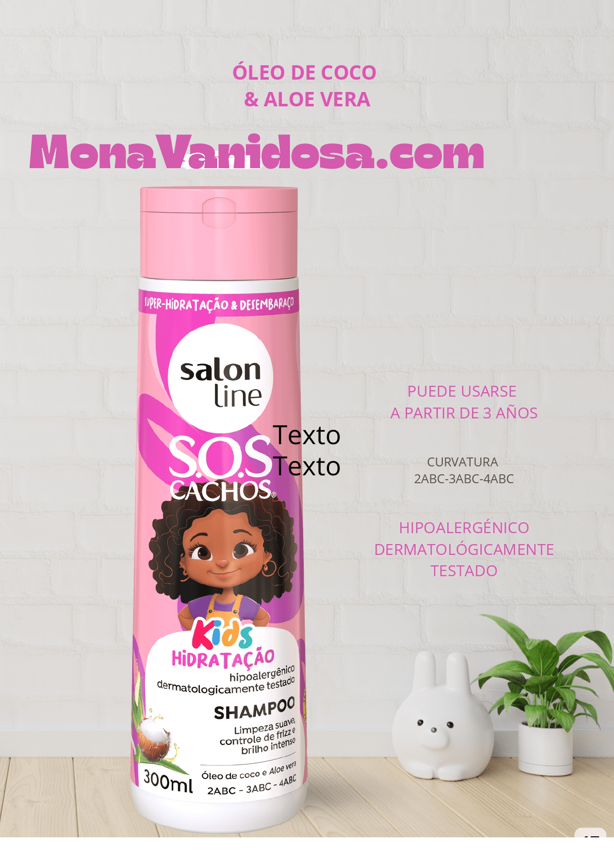 shampoo rosado kids shampoo infantil Hidratación S.O.S Cachos Kids - Image 1